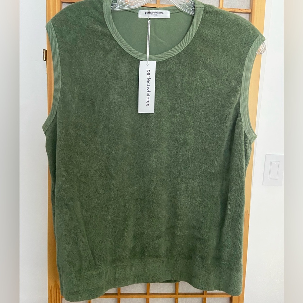 perfectwhitetee Olive Green Terry Sleeveless Top
